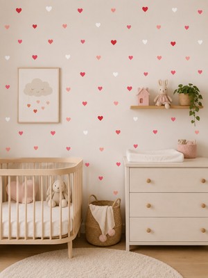 Kargo Poşetim Pembe Soft Kalpler Duvar Sticker Dekoratif Oda Süsleme Duvar Kağıdı 60X60 cm 140 Adet