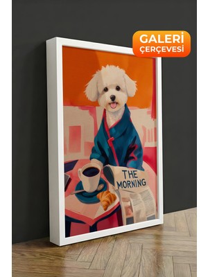 Zestia Beyaz Çerçeveli Kanvas Tablo Takım Elbiseli Köpek Premium Seri No 109693
