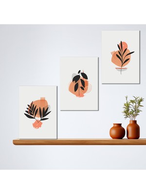 Tilki Dünyası 3'lü Bohem Kanvas Tablo Seti 15 - Modern Boho Duvar Dekoru - Modern Çizgiler ve Tasarım 3 Parça Tablo