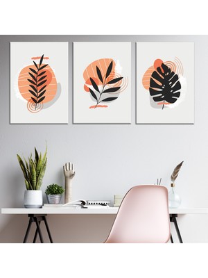 Tilki Dünyası 3'lü Bohem Kanvas Tablo Seti 14 - Modern Boho Duvar Dekoru - Modern Çizgiler ve Tasarım 3 Parça Tablo