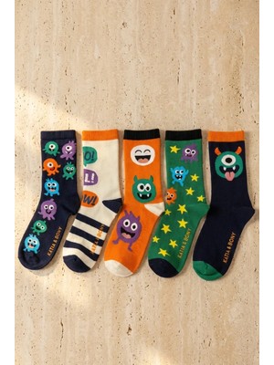 Katia & Bony 5'li Paket Sevimli Canavar Desenli Çocuk Soket Çorap