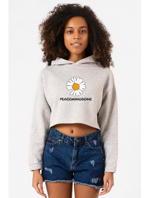 Tshirthane G-Dragon Peaceminusone Grimelanj Kadın Crop Kapşonlu