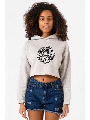 Tshirthane 100 Per Cent That Witch Grimelanj Kadın Crop Kapşonlu