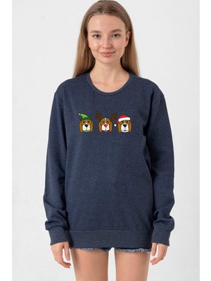 Tshirthane 3 Wise Beagles Christmas İndigo Kadın 2ip Sweatshirt