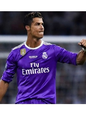 Cristiano Ronaldo 7 Real Madrid 2017 Cardiff Final Mor Uzun Kol Taraftar Forması Dikişli Arma Mor