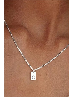 Azuris Silver 925K Gümüş Gurmet Zincir Plaka Harfi Harfli Kolye G