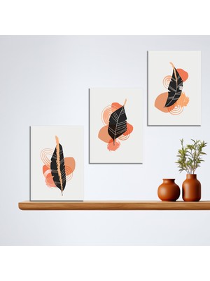 Tilki Dünyası 3'lü Bohem Kanvas Tablo Seti 16 - Modern Boho Duvar Dekoru - Modern Çizgiler ve Tasarım 3 Parça Tablo