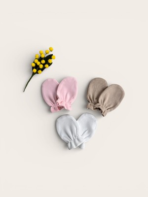 Mama Miel Baby 3'lü Yenidoğan Eldiven Set / Pembe-Ekru-Sütlü Kahve