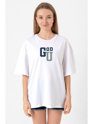Gen V Godolkin University Abbreviation Beyaz Kadın Oversize Tshirt