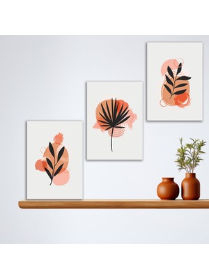 Tilki Dünyası 3'lü Bohem Kanvas Tablo Seti 17 - Modern Boho Duvar Dekoru - Modern Çizgiler ve Tasarım 3 Parça Tablo