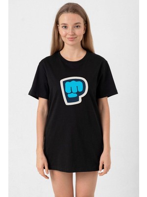 Piewdiepie Active Siyah Kadın Oversize Tshirt
