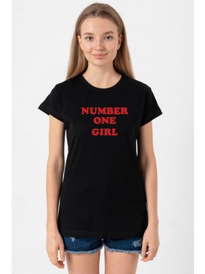Rose Number One Girl Siyah Kadın Tshirt