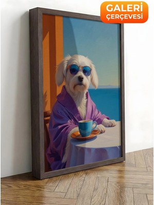 Zestia Kahverengi Çerçeveli Kanvas Tablo Sevimli Gözlüklü Köpek Premium Seri No 109692