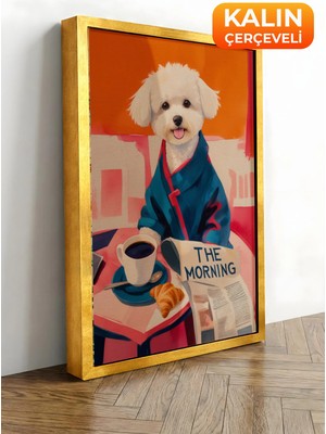 Zestia Gold Çerçeveli Kanvas Tablo Takım Elbiseli Köpek Premium Seri No 109693
