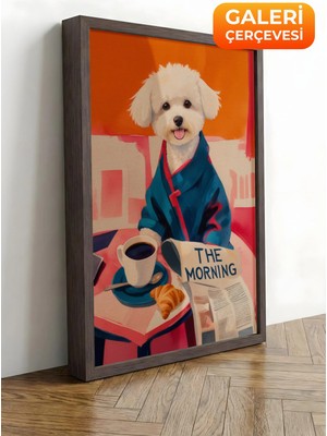 Zestia Kahverengi Çerçeveli Kanvas Tablo Takım Elbiseli Köpek Premium Seri No 109693