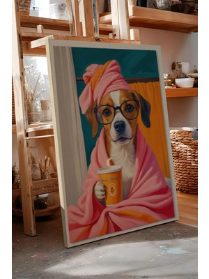 Zestia Kanvas Tablo Spa Sabahı Havlulu Köpek Premium Seri No 109747