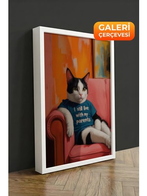 Zestia Beyaz Çerçeveli Kanvas Tablo Dinlenen Kedi – Stilize Ev Premium Seri No 109816