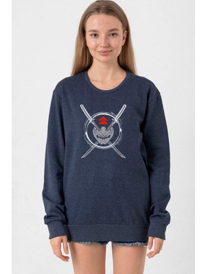 Tshirthane Ghost Of Tsushima Samurai Mask İndigo Kadın 2ip Sweatshirt