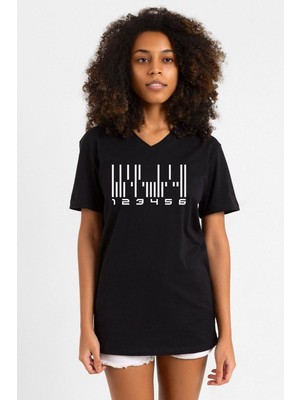 Dark Matter The Android Barcode Siyah Kadın V Yaka Tshirt