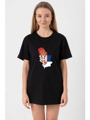 Euro 24 Serbia Siyah Kadın Oversize Tshirt