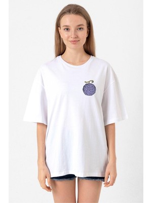 One Piece Anime Gomu Gomu Devil Fruit Beyaz Kadın Oversize Tshirt