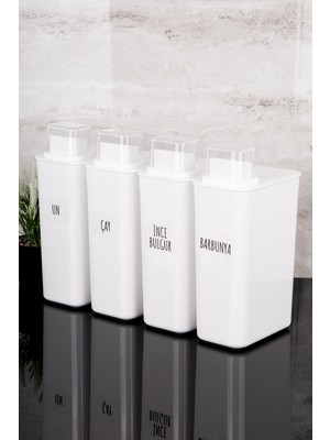Dolkin Home 4lü 3000 ml Kendinden Ölçekli Erzak Seti Bakliyat Saklama Kutusu 25 Çeşit Şeffaf Bakliyat Etiketi