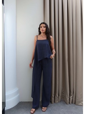 Esra Helvacı Asimetrik Kesim Bluz Pantolon Takım