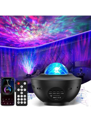 Galaxy Projektör Bluetooth Hoparlör Kuzey Işıkları Gece Lambası Kumandalı LED Projeksiyon Lambası