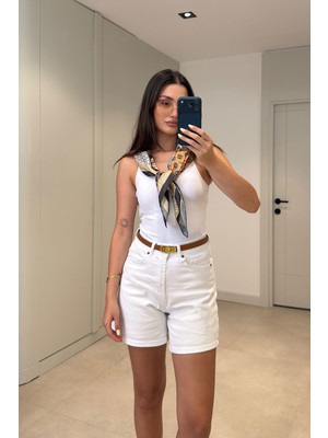 Magarde Premium Denim Şort- Beyaz