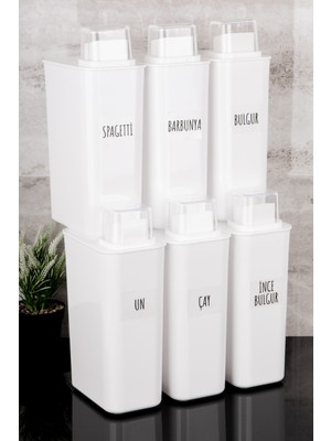 Dolkin Home 6lı 3000 ml Kendinden Ölçekli Erzak Seti Bakliyat Saklama Kutusu 25 Çeşit Şeffaf Bakliyat Etiketi