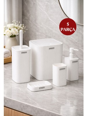 Empressco Şık Beyaz Çizgili Kare Banyo Seti ile Huzurlu Banyolar