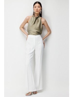 Moda İlgi Moda Ilgi Kadın Fermuarlı Ispanyol Paça Dokuma Pantolon 5031 Ekru