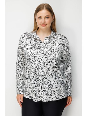 Moda İlgi Moda Ilgi Kadın Büyük Beden Puan Desenli Oversize Saten Gömlek 0101 Siyah