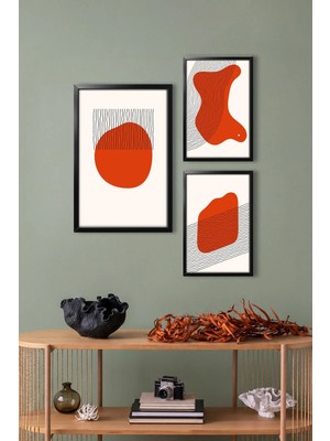 Dekorvia  3 Parça Mdf Tablo Siyah Ahşap Çerçeve Görünümlü Modern Soyut Desenler Duvar Seti
