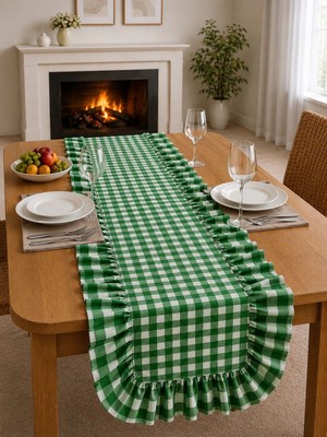 Şah Textile Design Sık Fırfırlı Damalı Desen Runner 40X150
