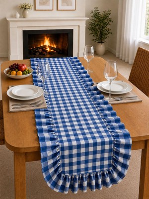 Şah Textile Design Sık Fırfırlı Damalı Desen Runner 40X150