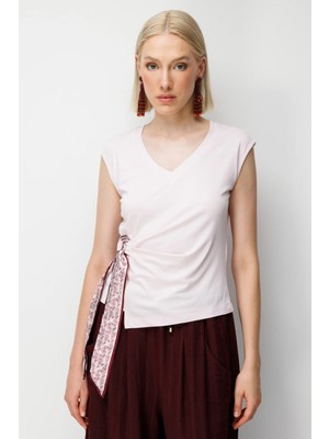 On Kadın Beli Bağlamalı V Yaka Bluz 71431 Pembe