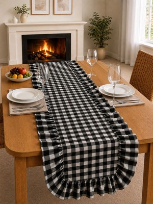 ŞAH TEXTILE DESIGN Sık Fırfırlı Damalı Desen Runner 40X150