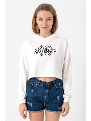 Tshirthane Outlander Just Call Me Sassenach Ekru Kadın Crop Kapşonlu