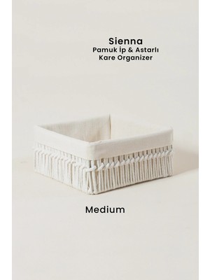 Marrien Sienna El Yapımı Organizer Natural Pamuk İp Astarlı Metal Sepet 22x22x10 cm