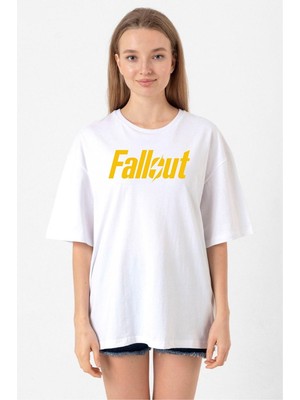 Fallout Lettern Beyaz Kadın Oversize Tshirt