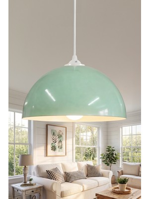 Marrien Luna Mint Yeşili Metal Sarkıt (30 cm) Yemek Masası Üstü Avize Mutfak & Salon Aydınlatması