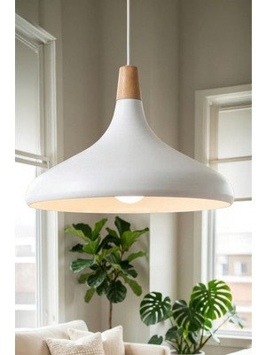 Marrien Nova Bohem Ahşap Beyaz Metal Sarkıt (35 cm) Yemek Masası Üstü Avize