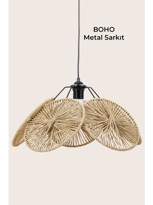 Marrien Boho Yemek Masası Üstü Sarkıt Avize El Yapımı Örgü Natural Kağıt İp Tasarım