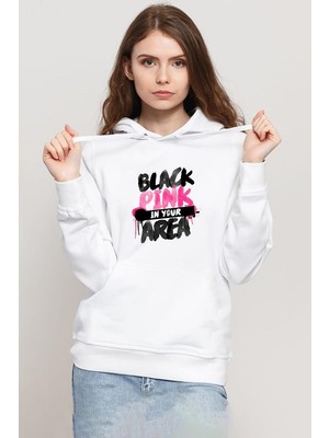 Tshirthane Black Pink In Your Area Beyaz Kadın 3ip Kapşonlu Sweatshirt