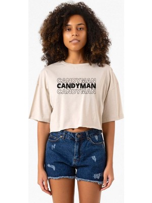 Candy Man Halloween Bej Kadın Crop Tshirt