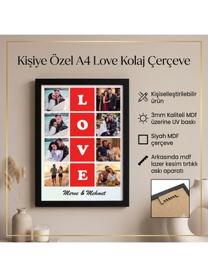 Kutup YıldızıTasarım Atölyesi Kişiye Özel 8 Fotoğraflı Love A4 Kolaj Çerçeve Sevgiliye Hediye Siyah Mdf Ahşap Tablo