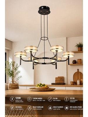 Elvora Home Modern (Premium) 6'lı 3 Renkli Ledli 120W Sarkıt Avizesi Şık Salon Mutfak Oturma Odası Avizesi Modelleri