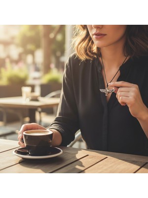 Hedea Kanatlı Kuru Kafa ve Çark Detaylı Krom Kaplama Yağlı Koton Ipli Erkek Kadın Kolye