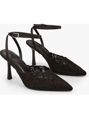 Shoeberry Kadın Holly Kahve Dantel Işlemeli Stiletto